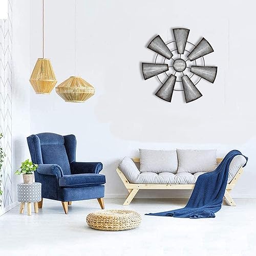 Miniatura 5 de Molino de viento para decoración de pared de 13 pulgadas, estilo rústico de campo, pequeño dormitorio, cocina, escultura de pared, decoración
