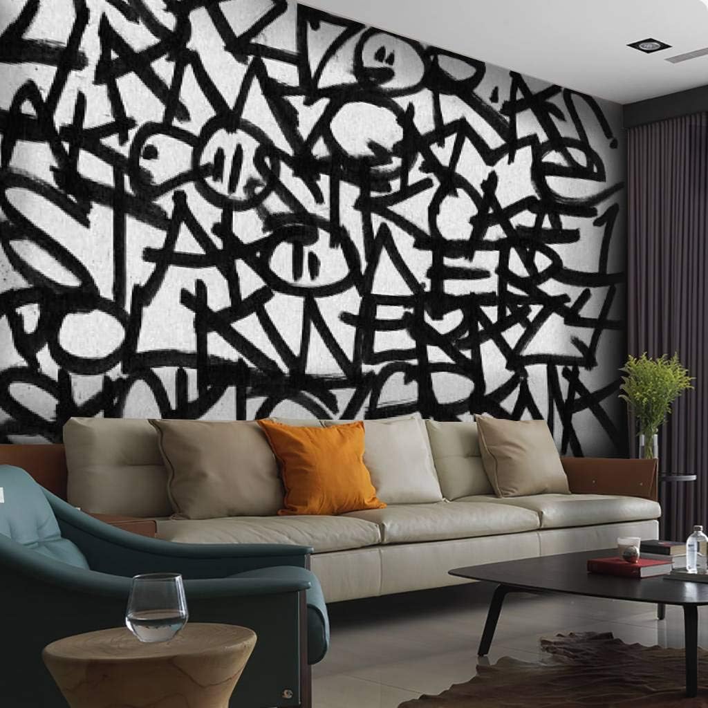 Wall Mural abstract graffiti gibberish on texture black and whites and pictures Peel and Stick Wallpaper Self Adhesive Wallpaper Large Wall Sticker Removable Vinyl Film Roll Shelf Paper Home Decor