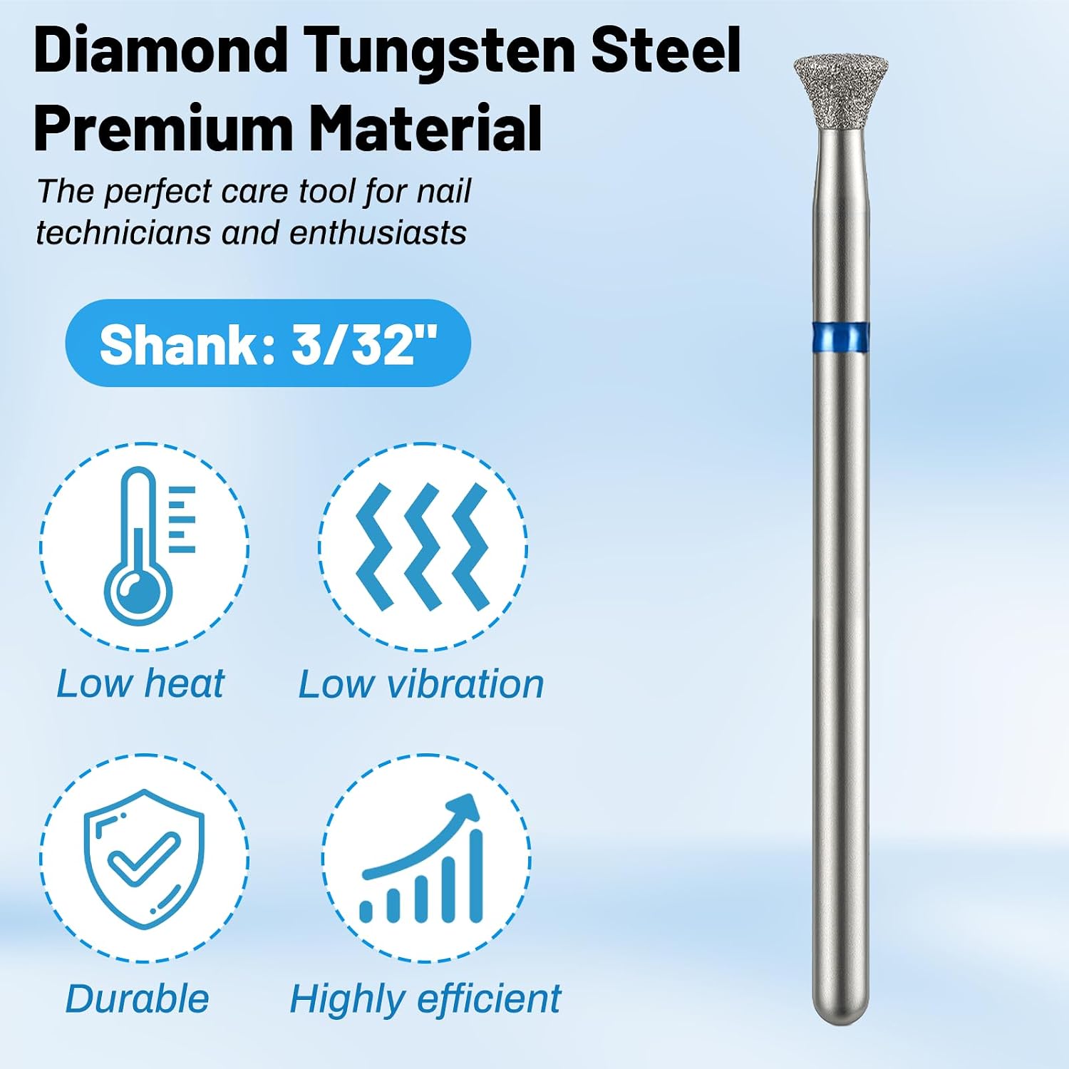 3 Pcs Inverted Cone Drill Bit for Nails Clean Nail Drill Bit Set Safety Under Nail Cleaner Burr Diamond Carbide Electric for Acrylic Nails, Flat Cuticle Removal Manicure Grinding Head Tools