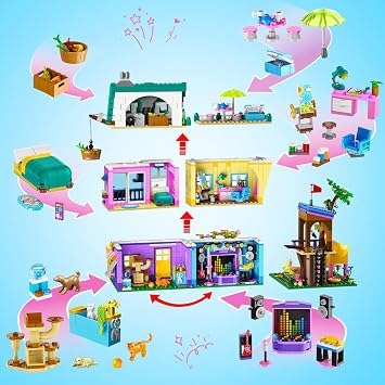 HOGOKIDS Girl Friends Family House Building Toy with Light for Girls & Boys | 3 Style Pretend Play House Set W/4 Toy Animals for Kid Age 8-12+, 1154 PCS Friend Villa Playset, Christmas Birthday Gift Idea