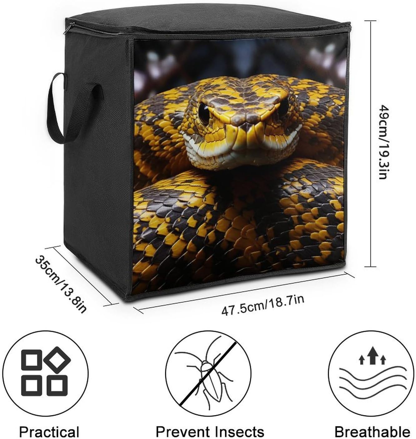 Quilt Storage Bag,Yellow Snake Printed Large Foldable Storage Container Portable Travel Storage Bag for Blankets, Quilts, Clothes, Comforter, Bedding And Pillows