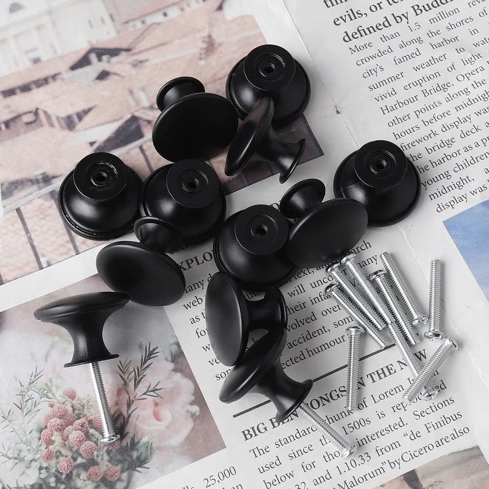 kuou 12 Pcs 30mm Black Matted Round Cabinet Knobs, Kitchen Cupboard Handles, Vintage Style, 12 Screws Included - Image 5