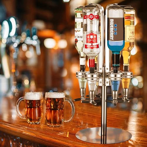 Miniatura 4 de Estación de bar profesional – Soporte giratorio de licor para 6 botellas – Dispensador de alcohol con soporte para botella de licor