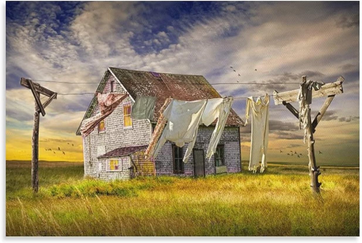 Rustic Laundry Clothesline Farm Nature Landscape still Life Aesthetic Poster at Laundry Day Farmhous Wall Art Paintings Canvas Wall Decor Home Decor Living Room Decor Aesthetic 12x18inch(30x45cm) Un