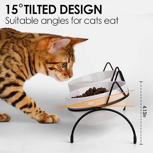 Miniatura 4 de Juego de cuencos de agua para alimentos para gatos, cuencos dobles de cerámica para mascotas con soporte elevado inclinado de 15, estación de