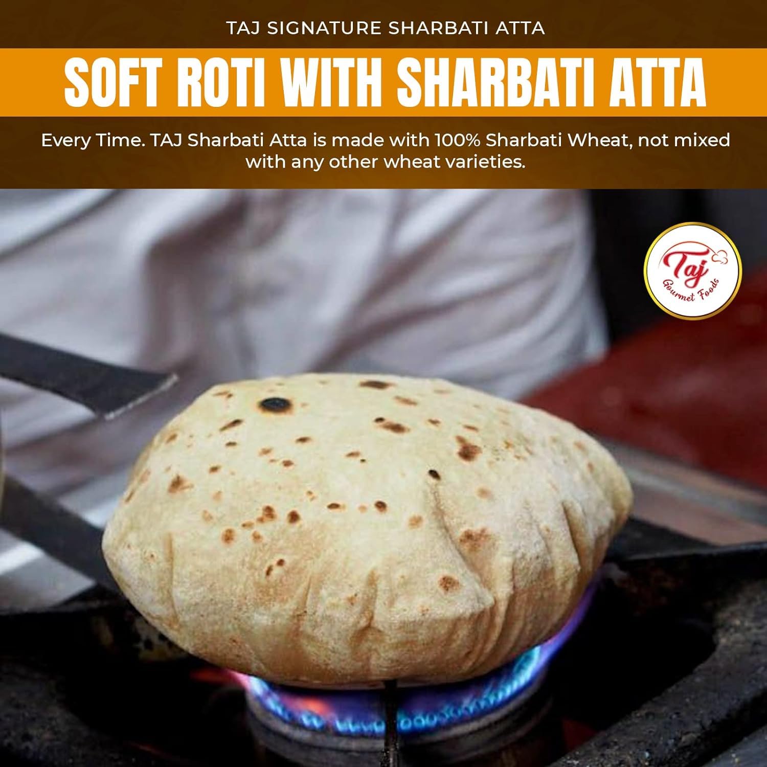 TAJ Signature Sharbati Atta, 10lbs, (Chakki Atta - Stone Ground) 100% Whole Wheat Flour, Chappati Flour - Image 6