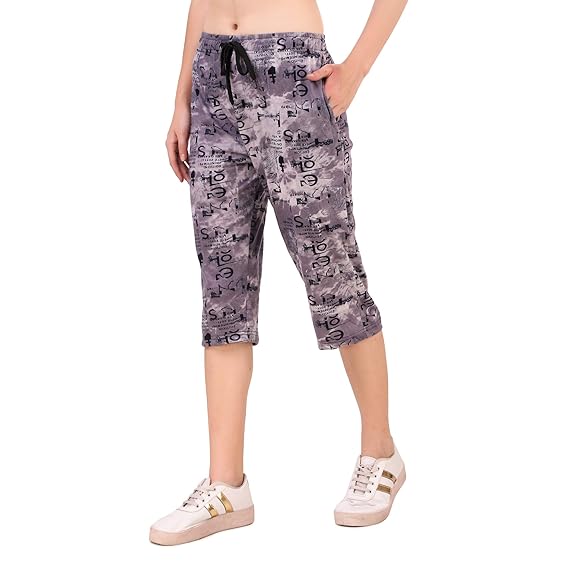 UZARUS Women's Girls Cotton Three Fourth Capri Shorts with Two Zippered Pockets