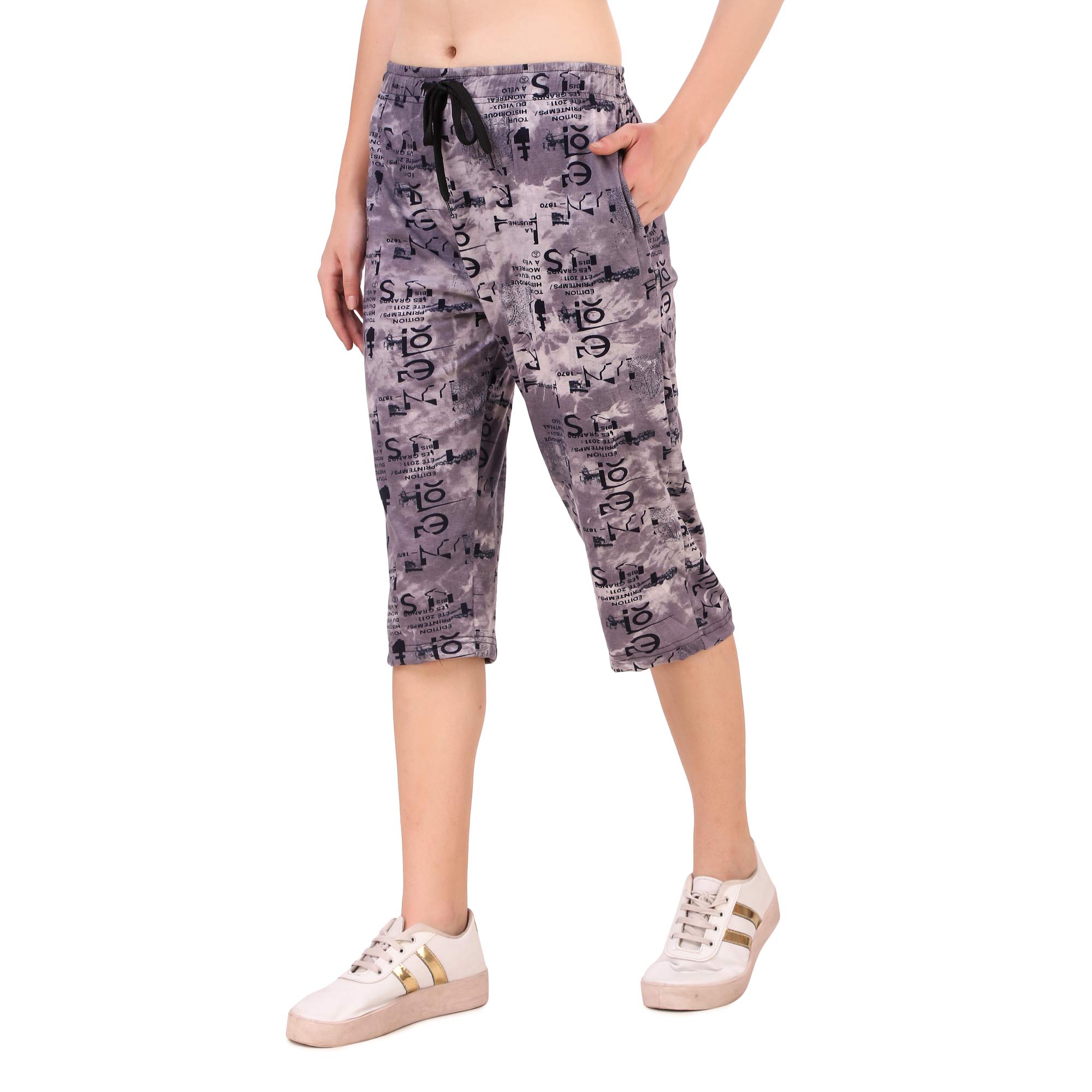 UZARUS Women's Cotton Three Fourth Capri Shorts with Two Zippered Pockets Purple 1