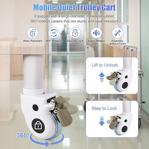 Miniatura 8 de Carrito médico móvil portátil de 3 niveles, carrito profesional de 220 libras de carga para escáner de ultrasonido, carrito de esteticista con