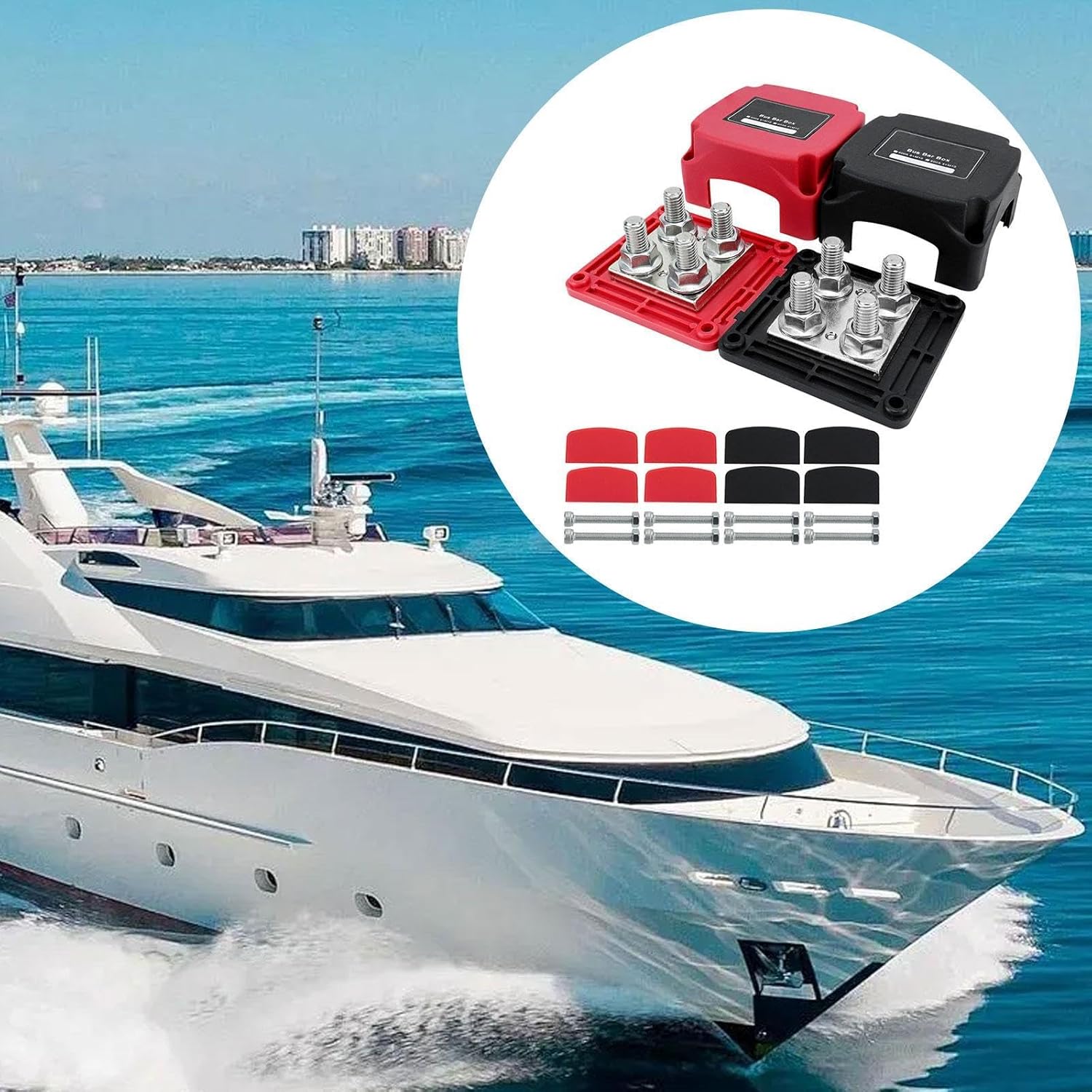 Bus Bar Power Distribution Block RV Modification Terminal Studs Terminal Bus Bar, for Automotive Trailer Solar Wiring M10, Red(Red and Black)