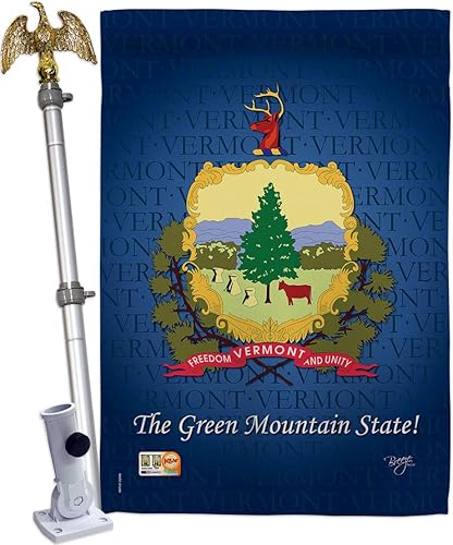 Breeze Decor HS108134-BO-02 Vermont Americana States Decorative Vertical House Flag Set, 28"x 40" w/Flagpole, Multi-Color