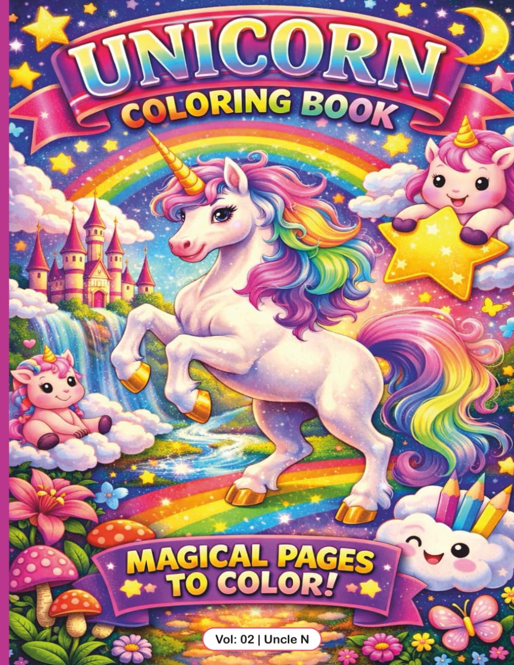 Unicorn Coloring Book: Step into a dreamy land where rainbows touch the sky,