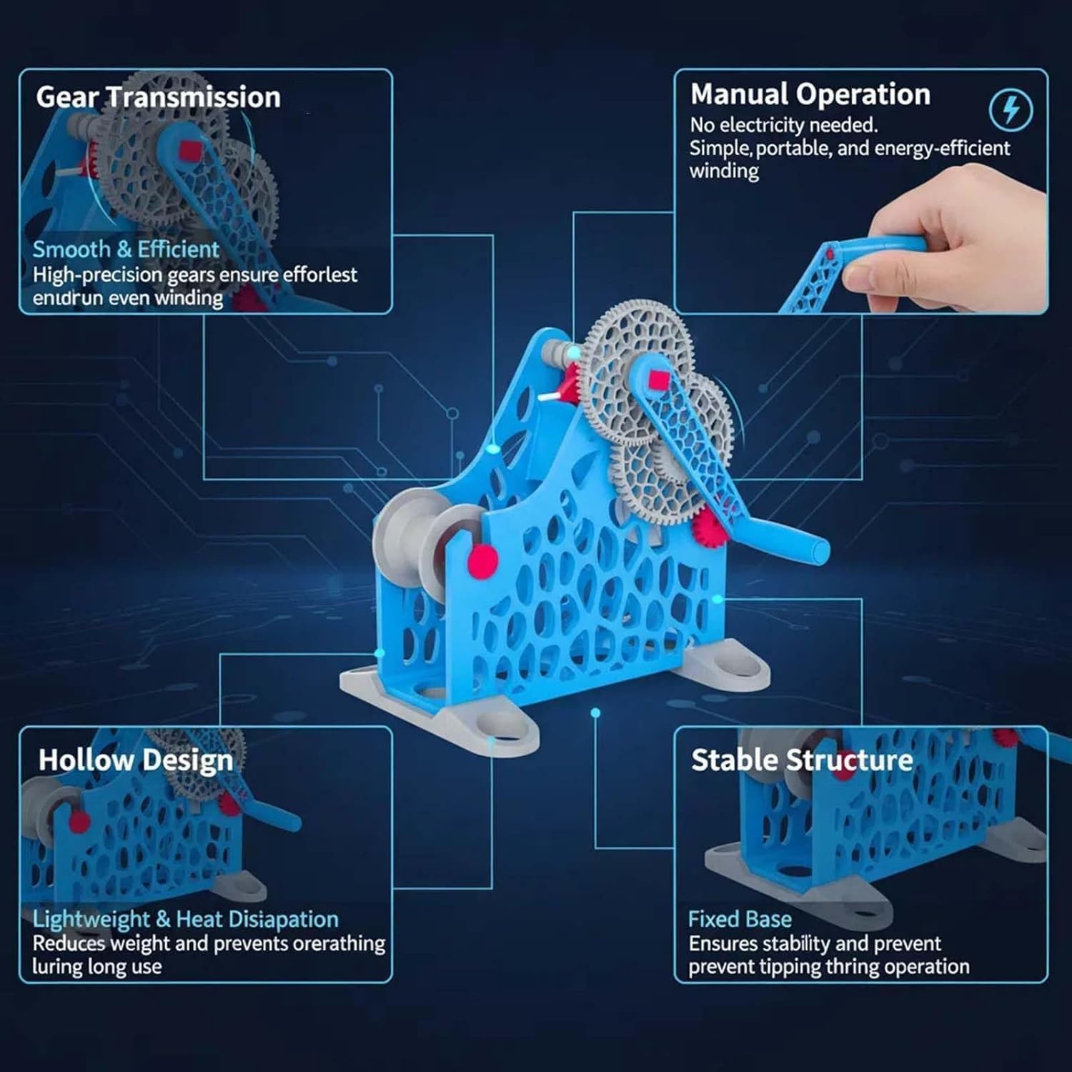 3D Spool Winder, Printer Filament Retractor, Hand-cranked Electric Consumables Winder with Uniform Wire Routing, Removable Modular Design for 3D Printing Enthusiasts, Welders, Textile Artists