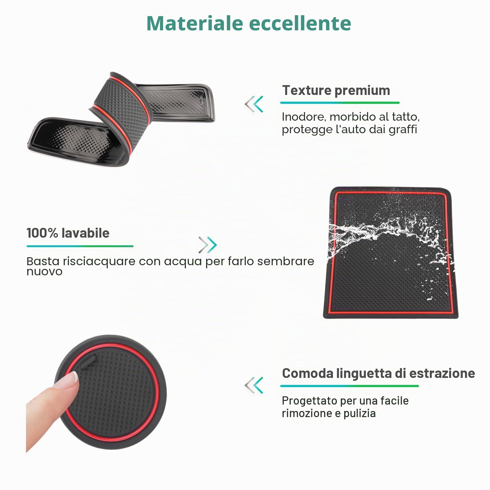 GAFAT Suzuki Swift/Sport/Hybrid 2017-2022 2023 Tappetini Antiscivolo in Gomma per Console Centrale, Suzuki Swift Tappetino con Braccioli, Portabicchieri, Cuciture Porta (Rosso)