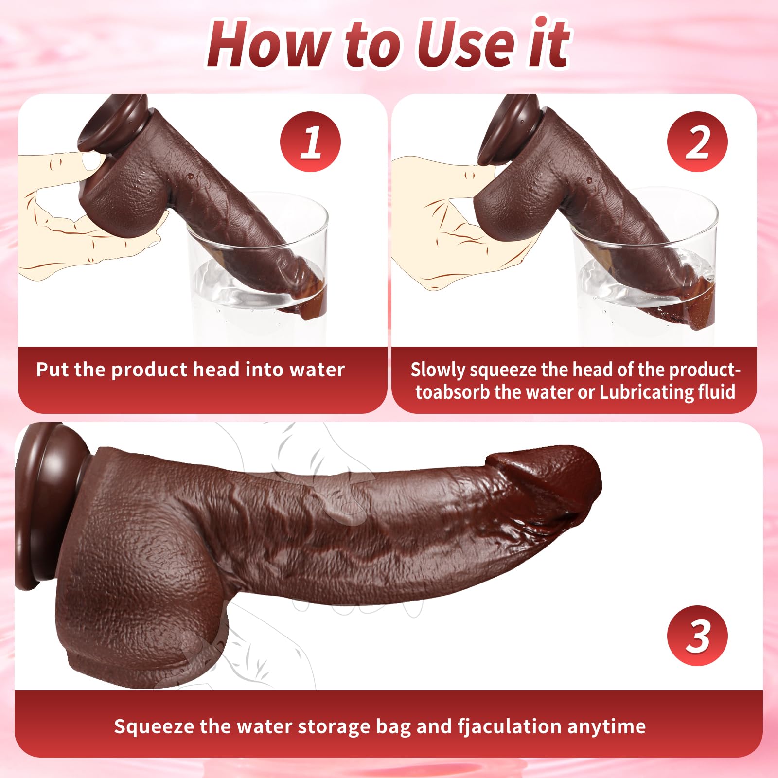 High Quality Black 8in Realistic Squirting Dildo Body-Safe Silicone Suction Cup for G-Spot & Anal Play
