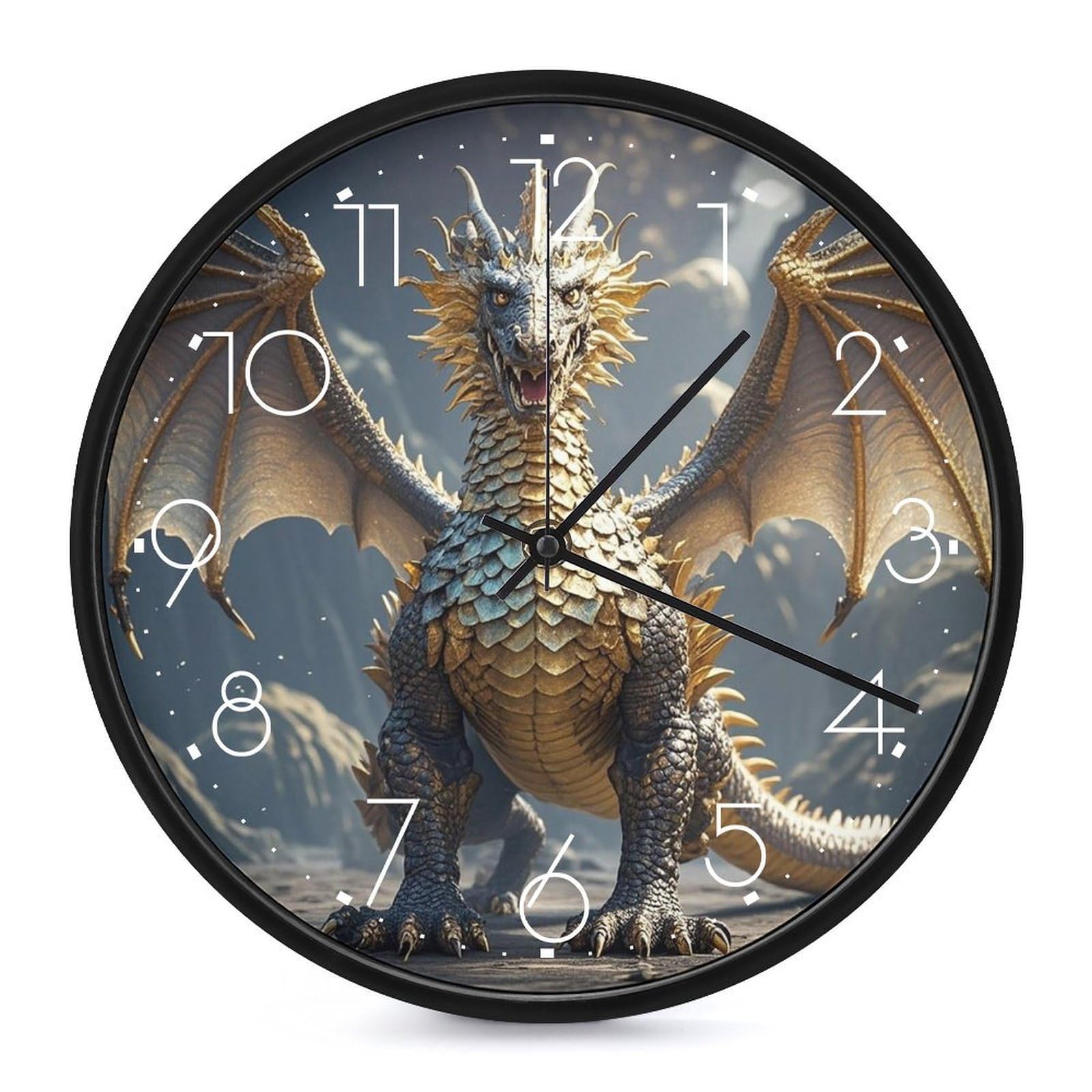 Horloge murale moderne dragon doré de 25,4 cm haut de gamme
