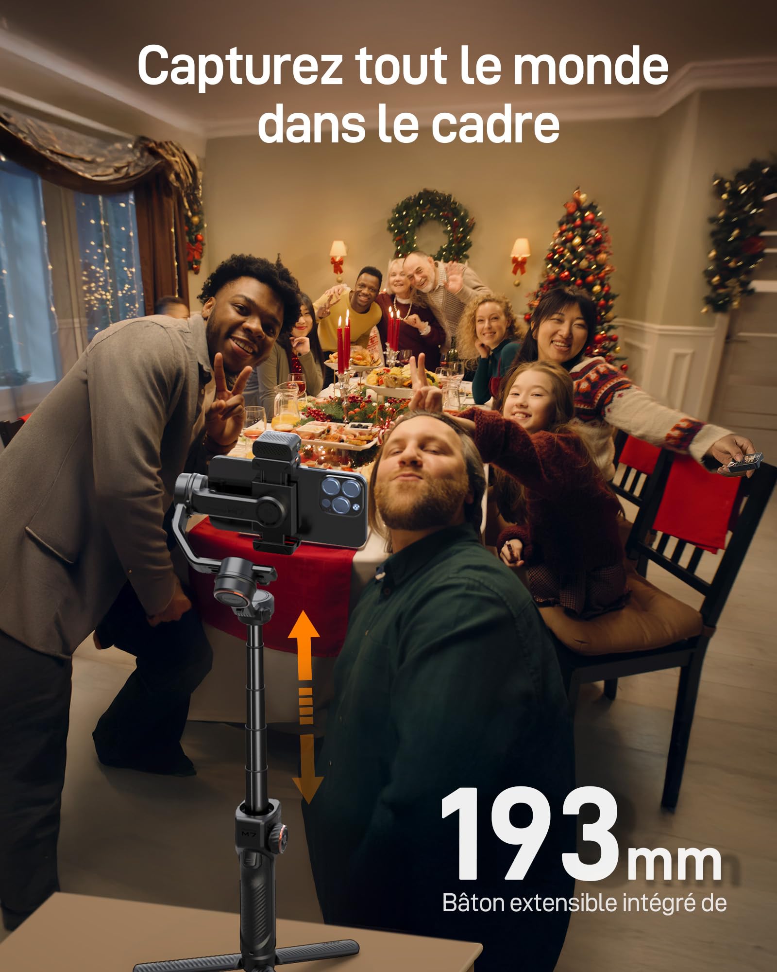 hohem iSteady M7 Gimbal Smartphone, Stabilisateur Gimbal avec Suivi AI, télécommande détachable à écran Tactile de 1,4", Tige Extensible intégrée, lumière de Remplissage, stabilisateur de téléphone