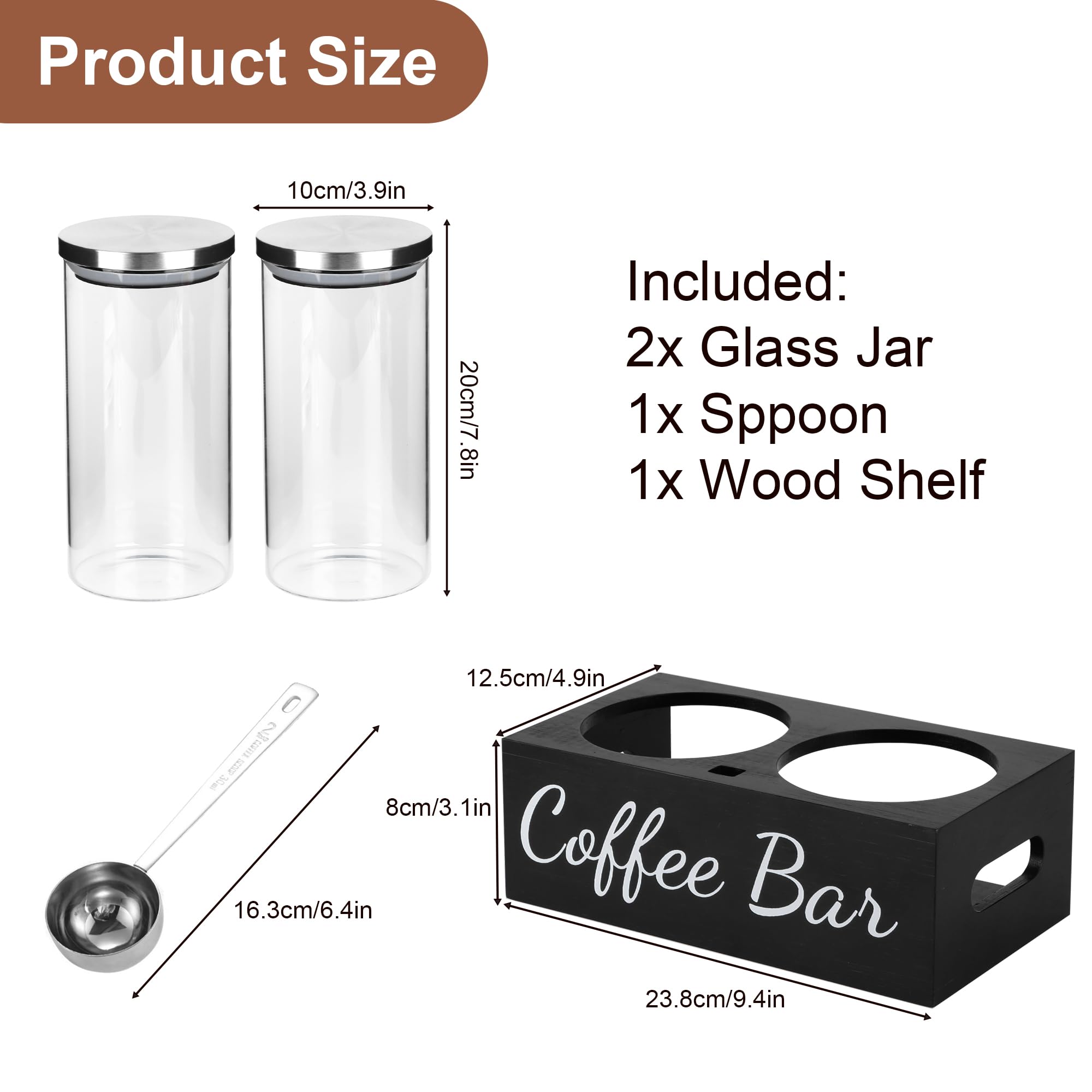 Luftdichtes Kaffeebohnen-Behälter-Set, Glas-Kaffeedosen mit Schaufel und Ablage, klare gemahlene Kaffee-Vorratsdosen mit Deckel für Kaffeebar, Zucker, Tee, Nüsse und Küchenarbeitsplatte, 2 ×