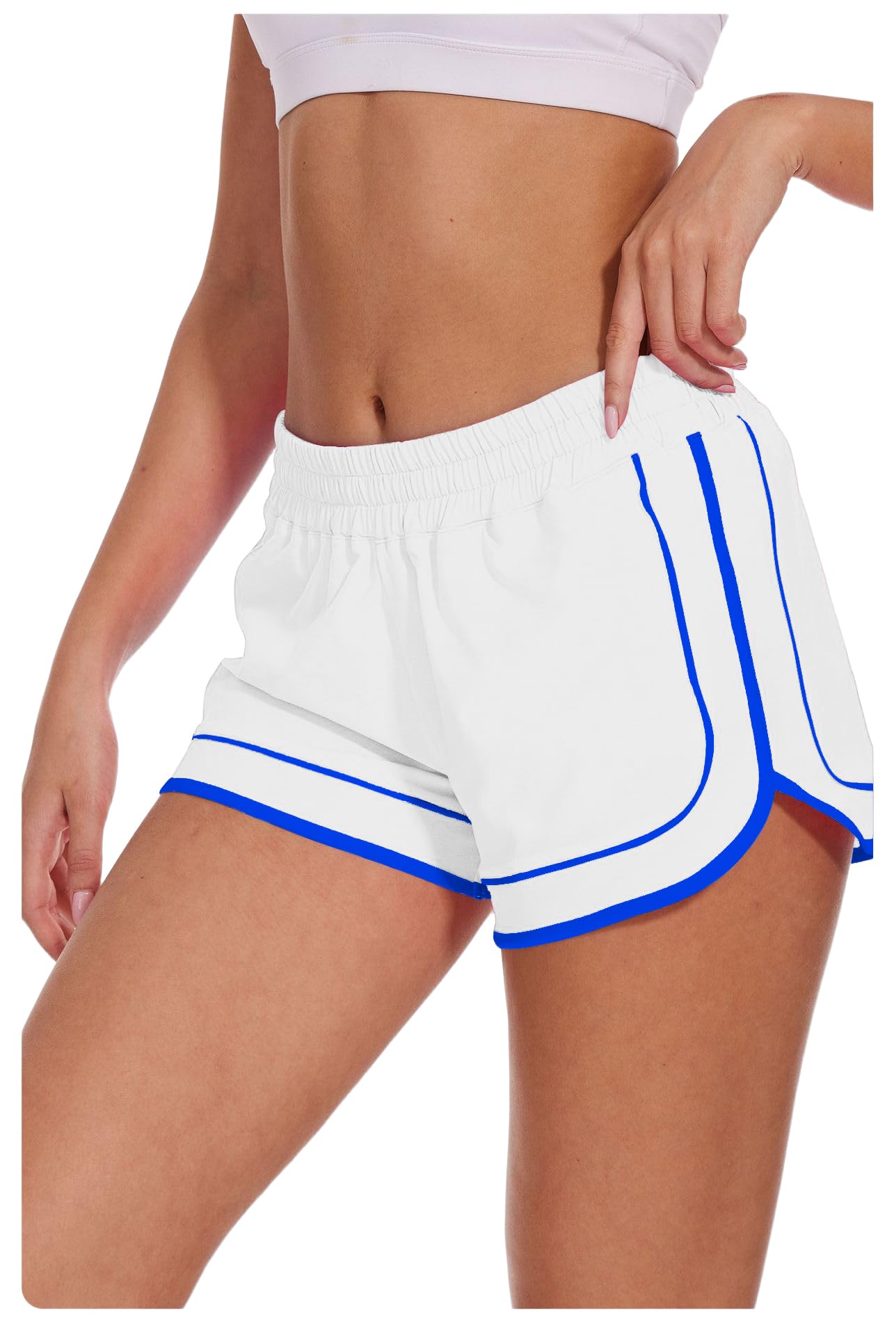 MEIVSO Damen-Shorts mit Farbblock, 7,6 cm, schnelltrocknend, Workout-Shorts mit Reißverschlusstaschen