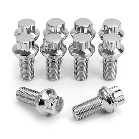 Dynofit 14x1.5 OE Wheel Bolts Compatible with Mercedes Benz W204 W211 W221 W212 R230 W164,10PCS 27mm Shank Ball Seat Chrome Lug Bolts
