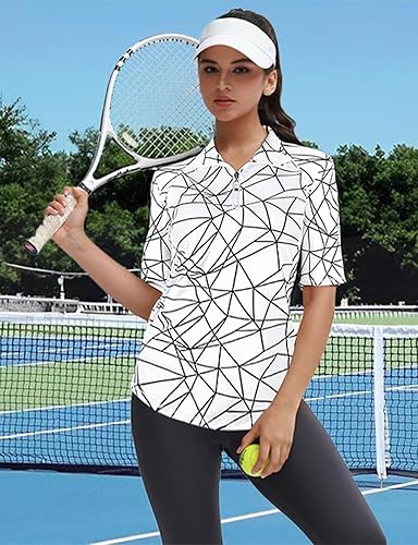 Miniatura 4 de Misyula - Camisa de golf para mujer, secado rápido, media manga, con cremallera de un cuarto, camiseta de entrenamiento, camiseta de tenis, tallas
