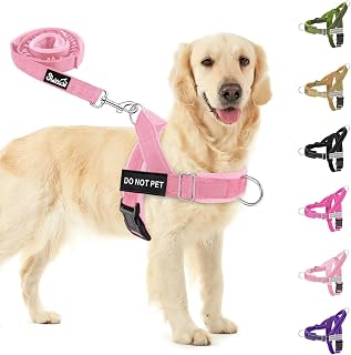 SlowTon Dog Harness and Leash Set, No Pull Adjustable Neck and Chest, Leak Proof Anti-Foot Harness and Dog Leash, Military Tactical Harness (Pink,XL)