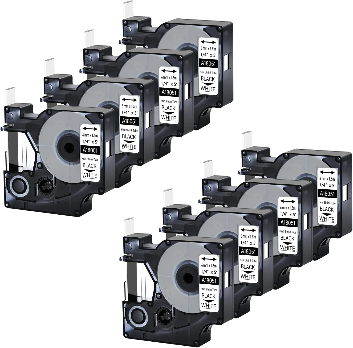 Paquete 8 Repuesto para 18051 Negro sobre Blanco 6mm compatible Dymo