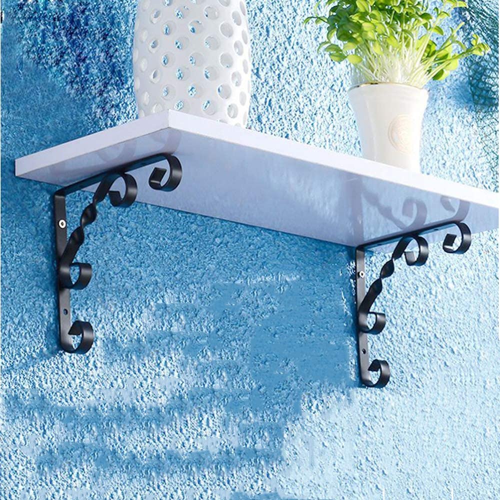 Staffe per mensole in Metallo, Supporto per mensola angolare fissato al Muro, staffe per mensole Decorative per Cucina, Ufficio, Camera da Letto con Viti Hardware, Set di 2