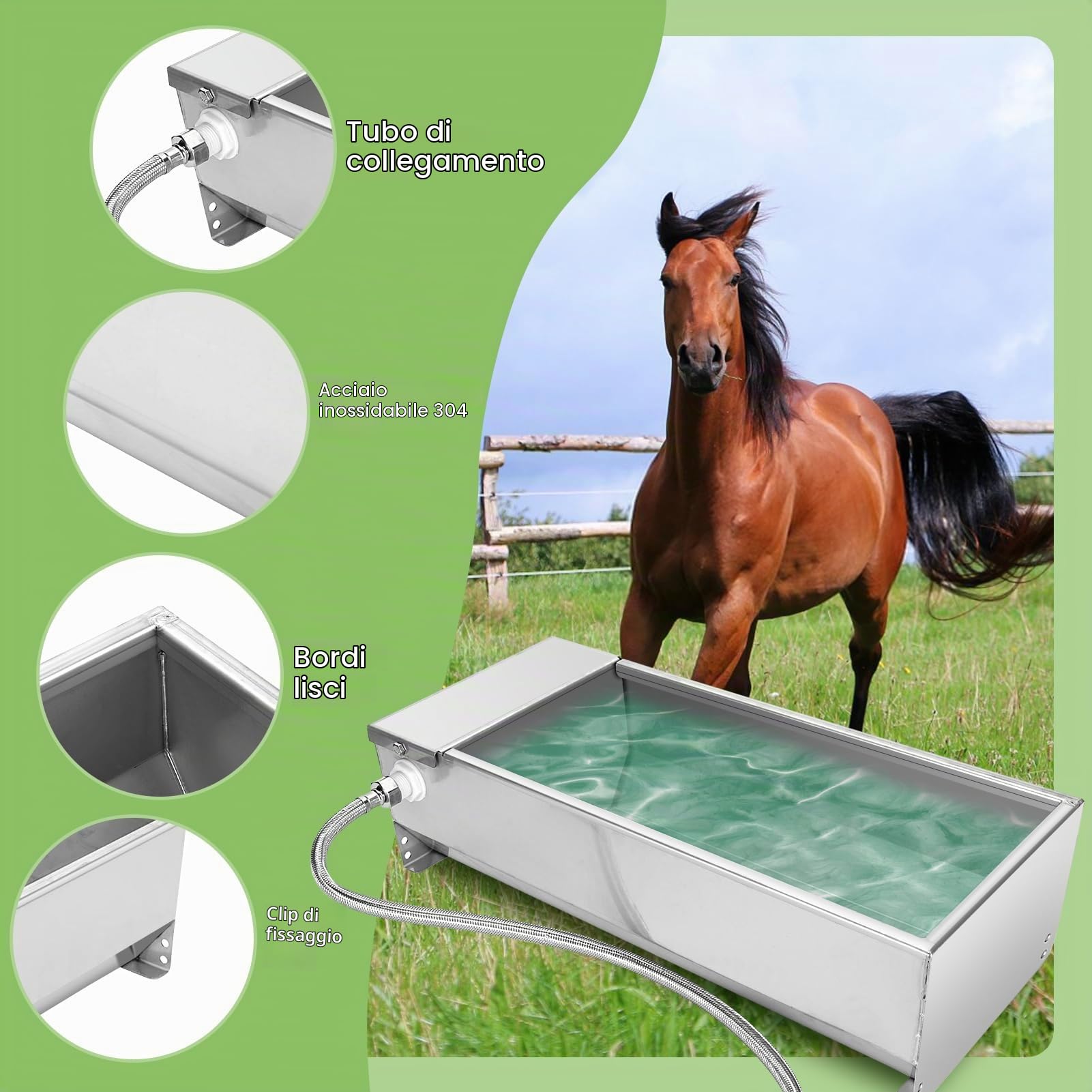 Abbeveratoio Galleggiante, Abbeveratoio per Bovini, Distributore Automatico D'Acqua di Grande Capacità, 7,5 L, Acciaio Inossidabile 304, Autoriempitivo, per Cani, Cavalli,