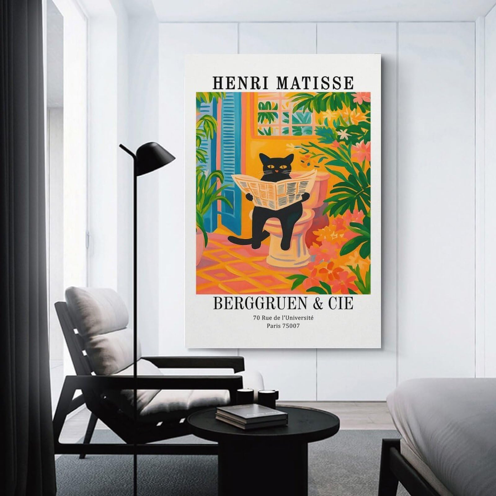 Junmoney Unframe-Style-5 Home Decor Wall Art Henri Matisse Cat Reading Newspaper, 08X12inch(20X30cm), For Flats, Guest Rooms Or Compact Rooms, Wall Decor With Flexible Room Appeal