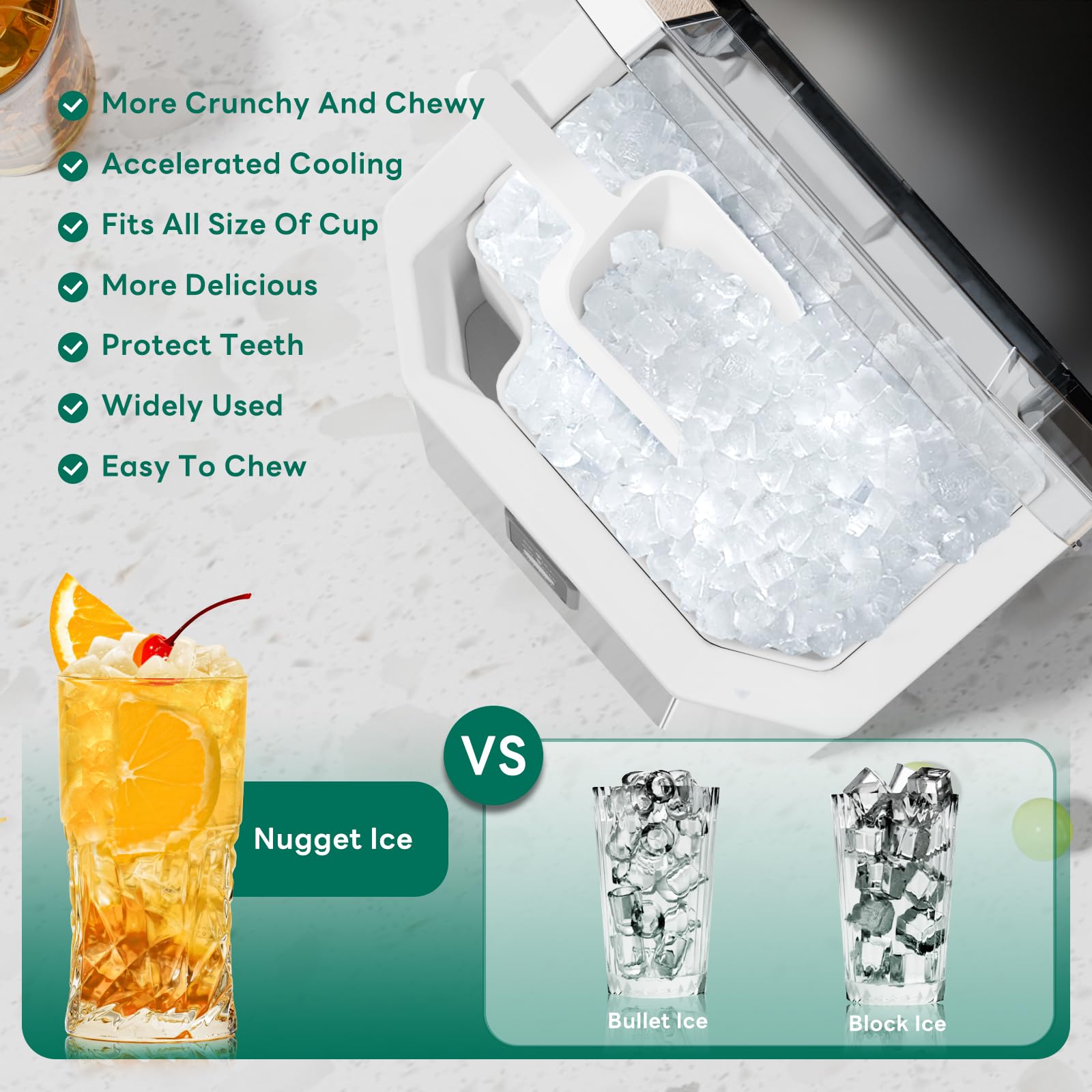 Zafro Nugget Ice Maker Machine, Stainless Steel, Portable Ice Maker With Handle,Slef-Cleaning, 35.5lbs/24h, 7mins Ice Making,With Ice Basket/Ice Scoop/Handle/User Manual, Silver on Fridge.com - View 3