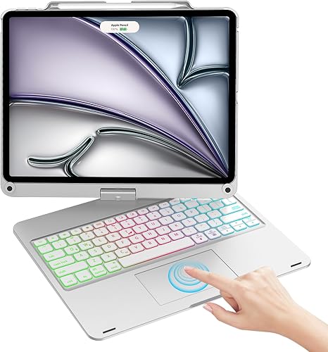 Vista 7 de Funda con teclado táctil para iPad Air 13 M2 2024, iPad Pro 12.9 con teclado de 6ª/5ª/4ª/3ª/3ª generación, trackpad, rotación de 360°, cubierta