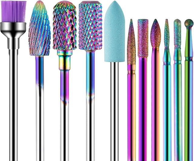 PAIRIER 11pcs Nail Drill Bits Sets, 3/32 Inch Diamond Cuticle Electric Nail File and Ceramic Acrylic Gel Nail Bit Kit