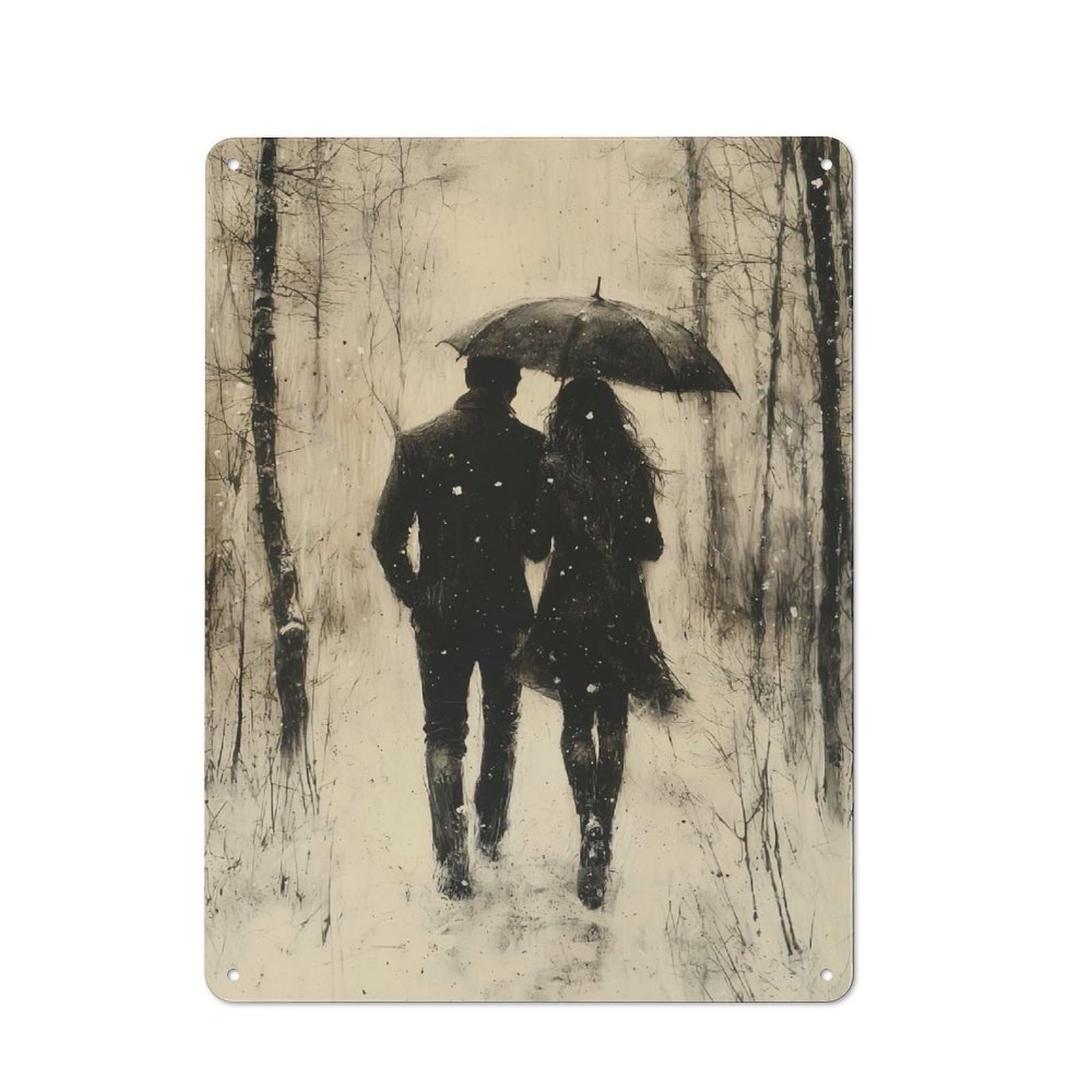 Junmoney Vintage Charcoal Couple In Snowy Forest Industrial-Style Tin Sign 40X30cm For Living Room Wall, For Metal Sign Collectors, For Garage And Workshop Walls