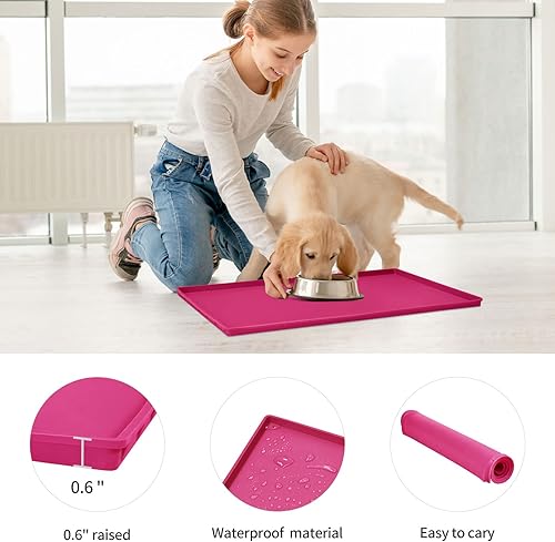 Miniatura 126 de Tapete de comida para perros, bandeja de comida impermeable de silicona, mantel individual antideslizante para mascotas, borde elevado de 0.6
