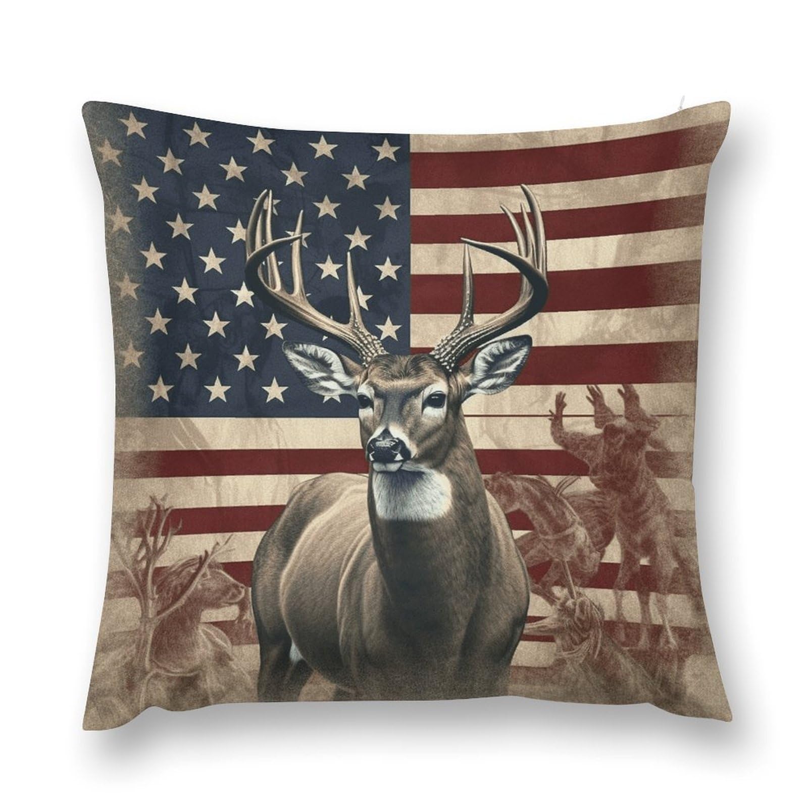 VstaDank Americana Flag Deer Throw Pillow Cover with Hidden Zipper Farmhouse Couch Pillow Cover Cozy Soft Short Plush Cushion Case Fashion Square Decorative Pillow Cover for Living Room