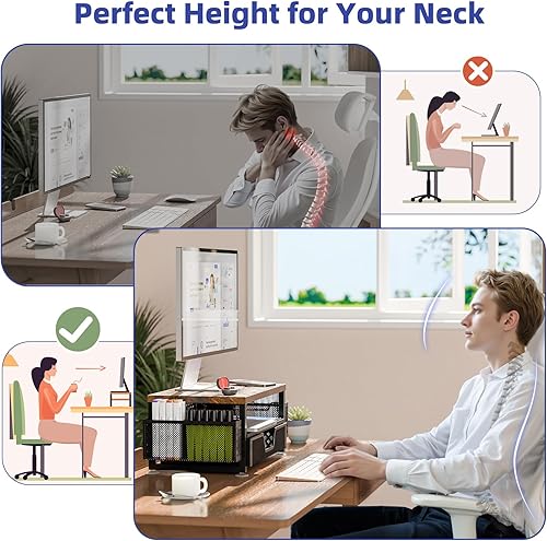 Miniatura 6 de Simple Trending Soporte elevador para monitor de 2 niveles, organizador de escritorio de computadora de madera con cajón y soporte para bolígrafo