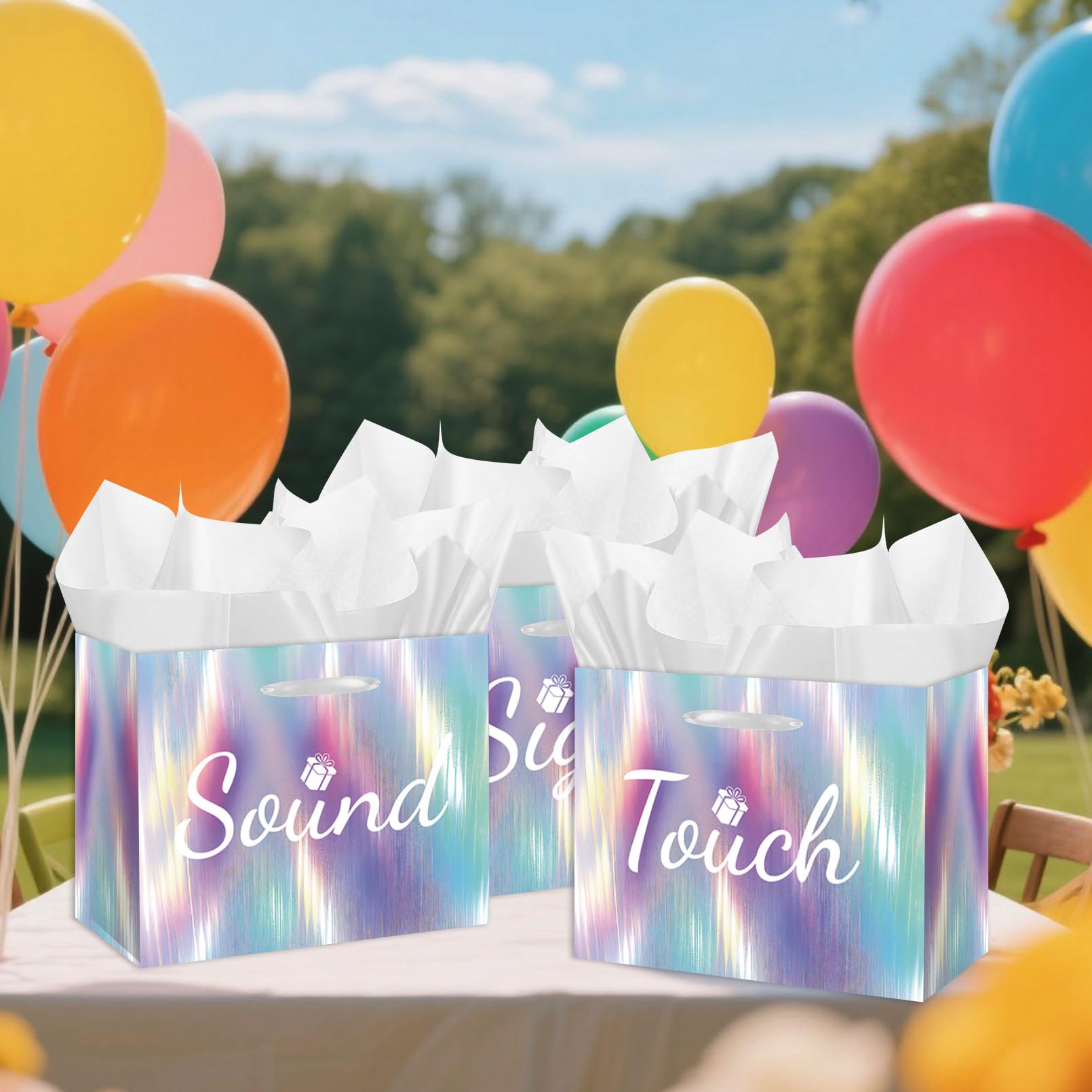 Large 5 Senses Gift Bags For Him Her - Sight Smell Touch Taste Sound Gift Bags with Cards & Tissue Paper for Wedding Favors, Birthday Party Gifts, Birthday, Anniversary, Mother'S Day, Valentine'S Day