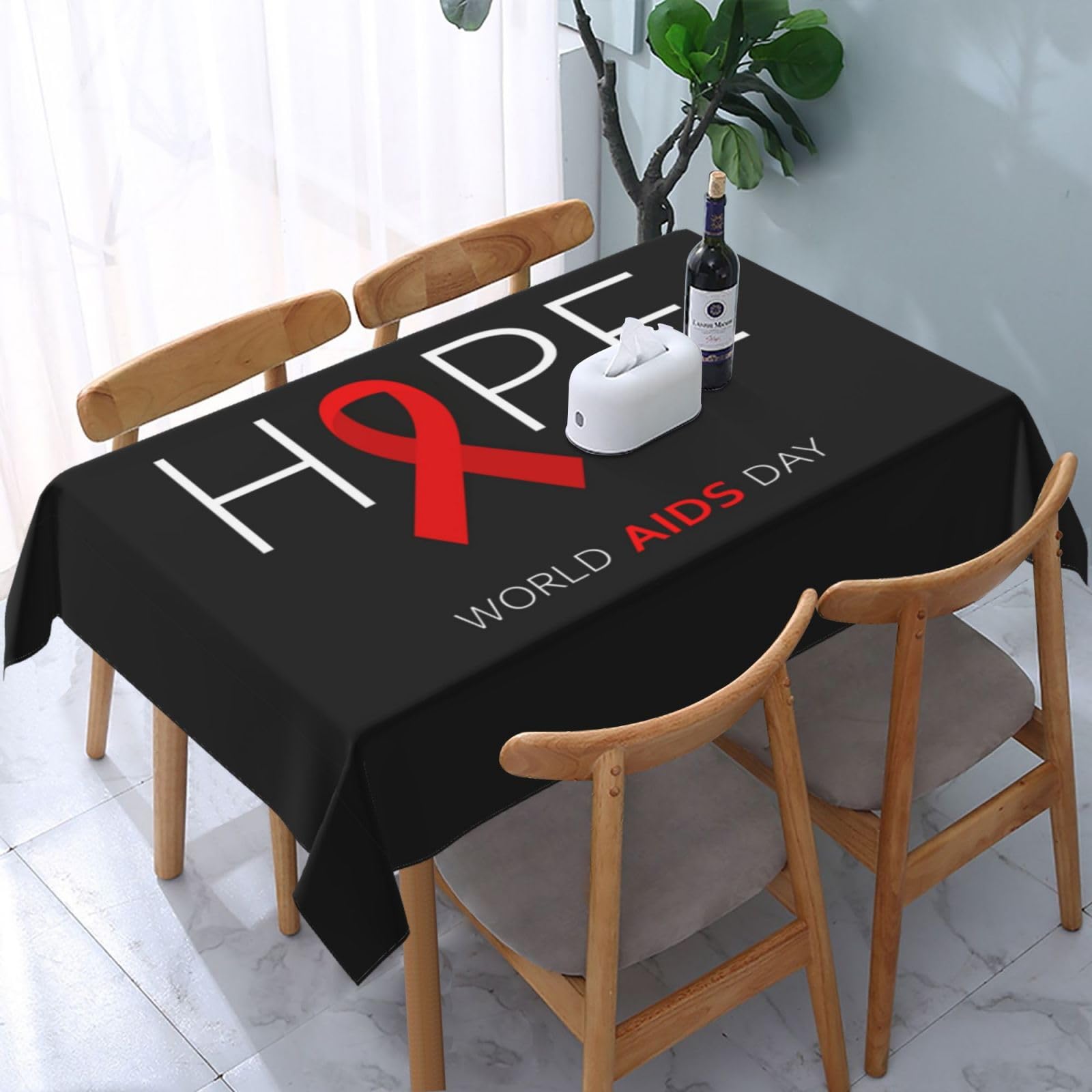 JunHeArt Aids Awareness Month Tablecloth Rectangle Table Cover Washable Table Cloths Decor For Kitchen 54" X 72"