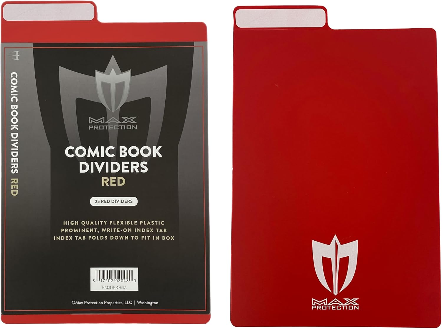 Max Protection Comic Book Dividers with Tabs - 30pt Plastic Archival Quality for Comic Box Storage - Write-On Index Tabs, 7-1/4" x 10-3/4", 50 Count, Red