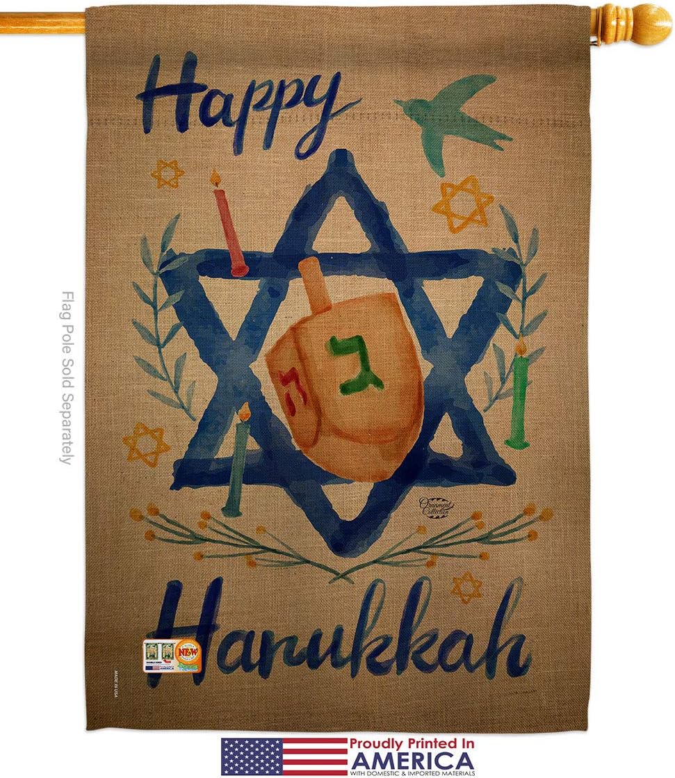 Happy Hanukkah House Flag Dowel Set Wintertime Candle Bonsai Menorah Jewish Chanukah David Small Decorative Gift Yard Banner Made In USA 28 X 40