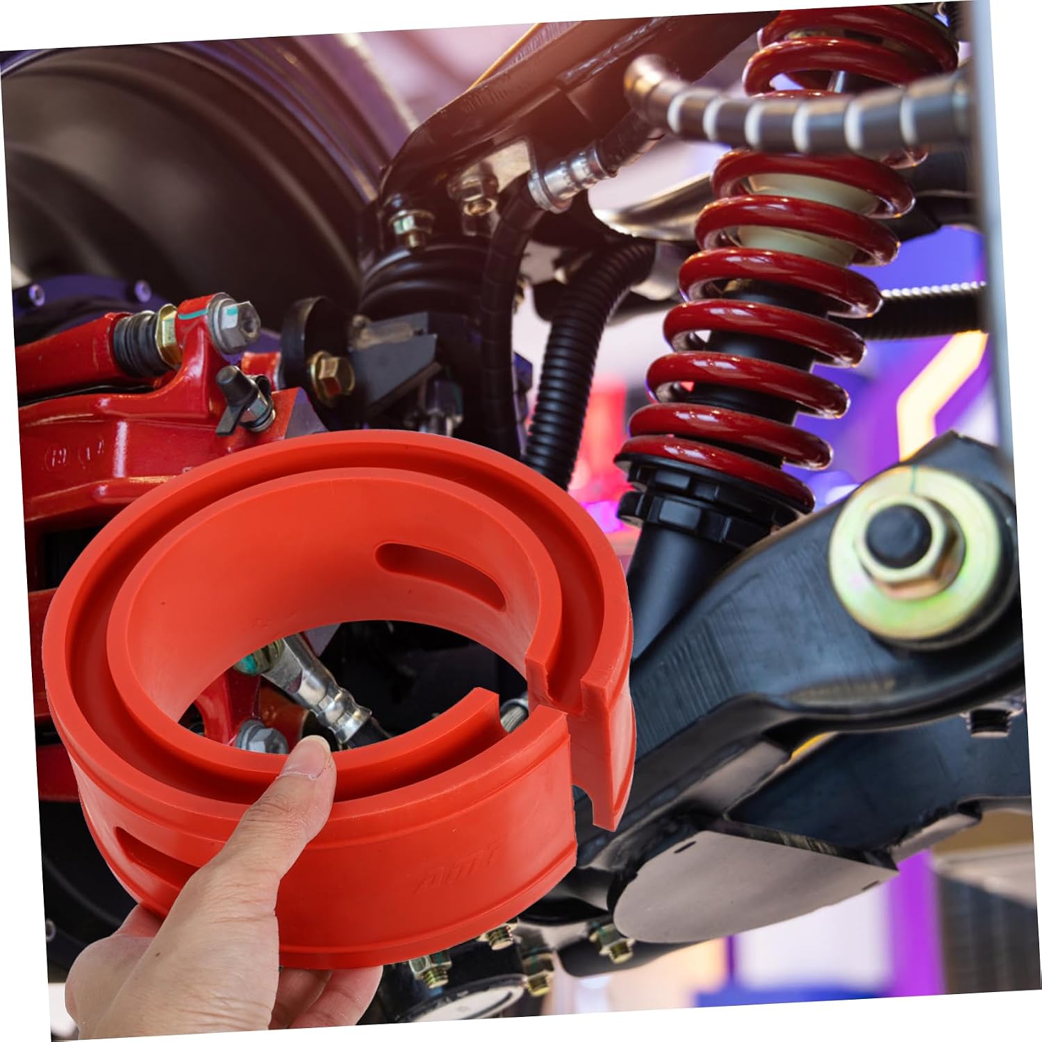 Alipis Car Shock Absorber Rubber Coil Spring Spacer Easy Install Bumper Cushion for Improved Driving Stability and Vibration Reduction Durable Red Spring Booster for Enhanced Suspension