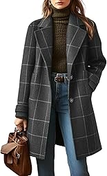Women's Retro Plaid Lapel Coat, Mid-Length Casual Elegant Outerwear for Autumn Winter