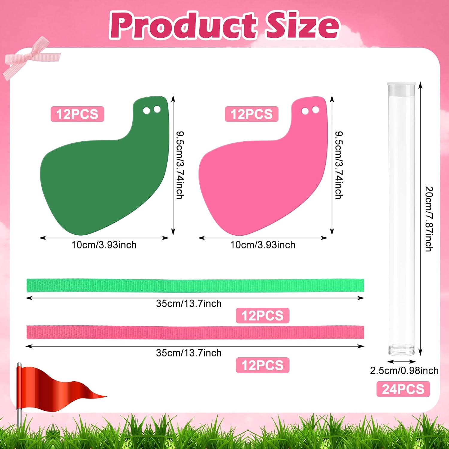 VioraWhite 24 Set Golf Party Favors Clear Plastic Candy Tubes, Pink,Green image 5