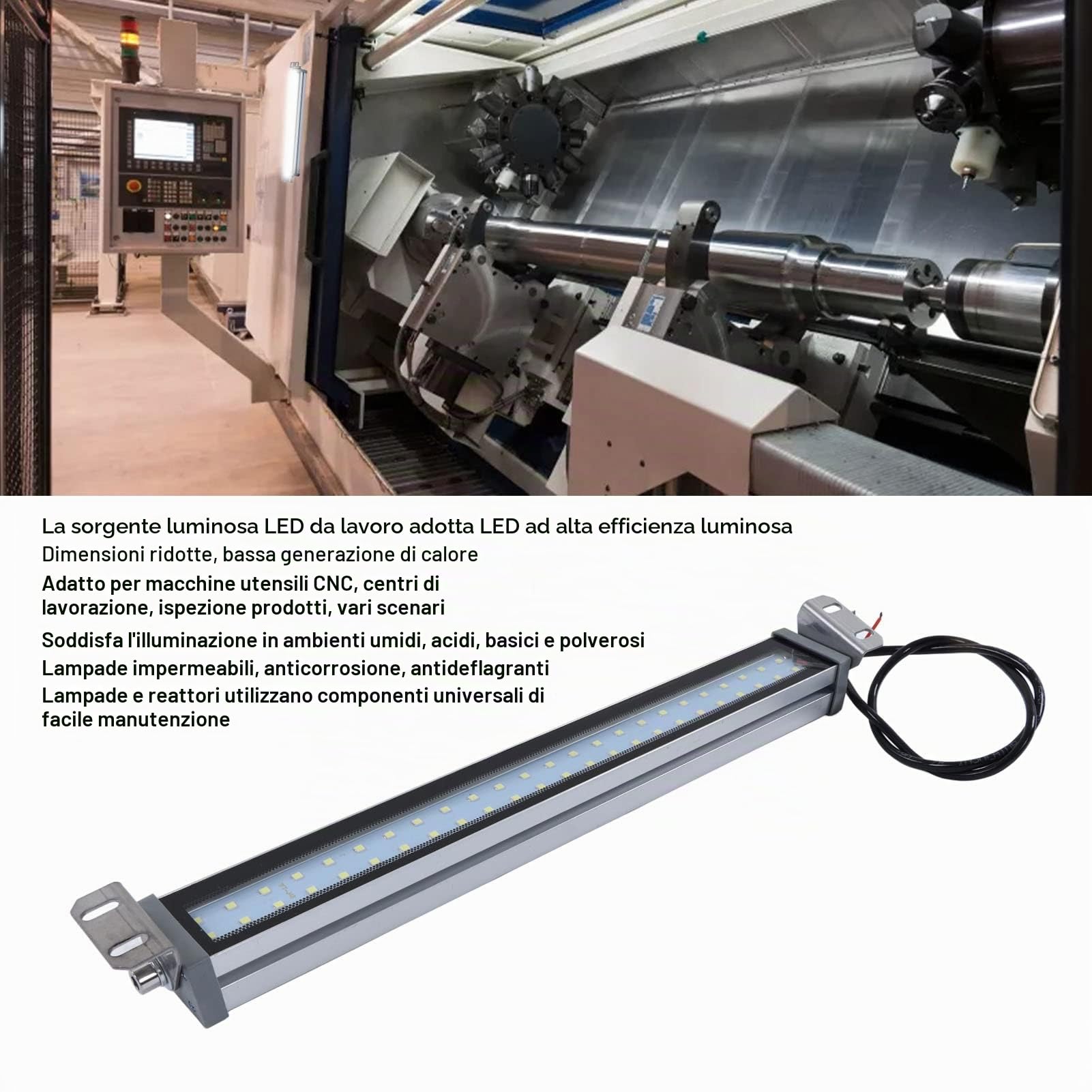 Lampada LED da Lavoro 12W 24V Tubo Luce per Illuminazione Macchine Utensili CNC e Banchi Lavoro