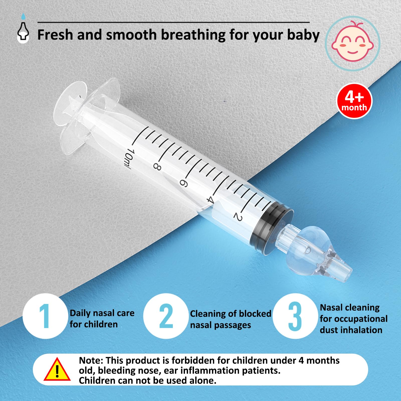 Siringa per Lavaggi Nasali Bambini ,2 pezzi Irrigatore Nasale 10ml, Siringhe Lavaggi Nasali con Punta in Silicone Morbido, Irrigazione Nasale Riutilizzabile Portatile Aspiratore Nasale
