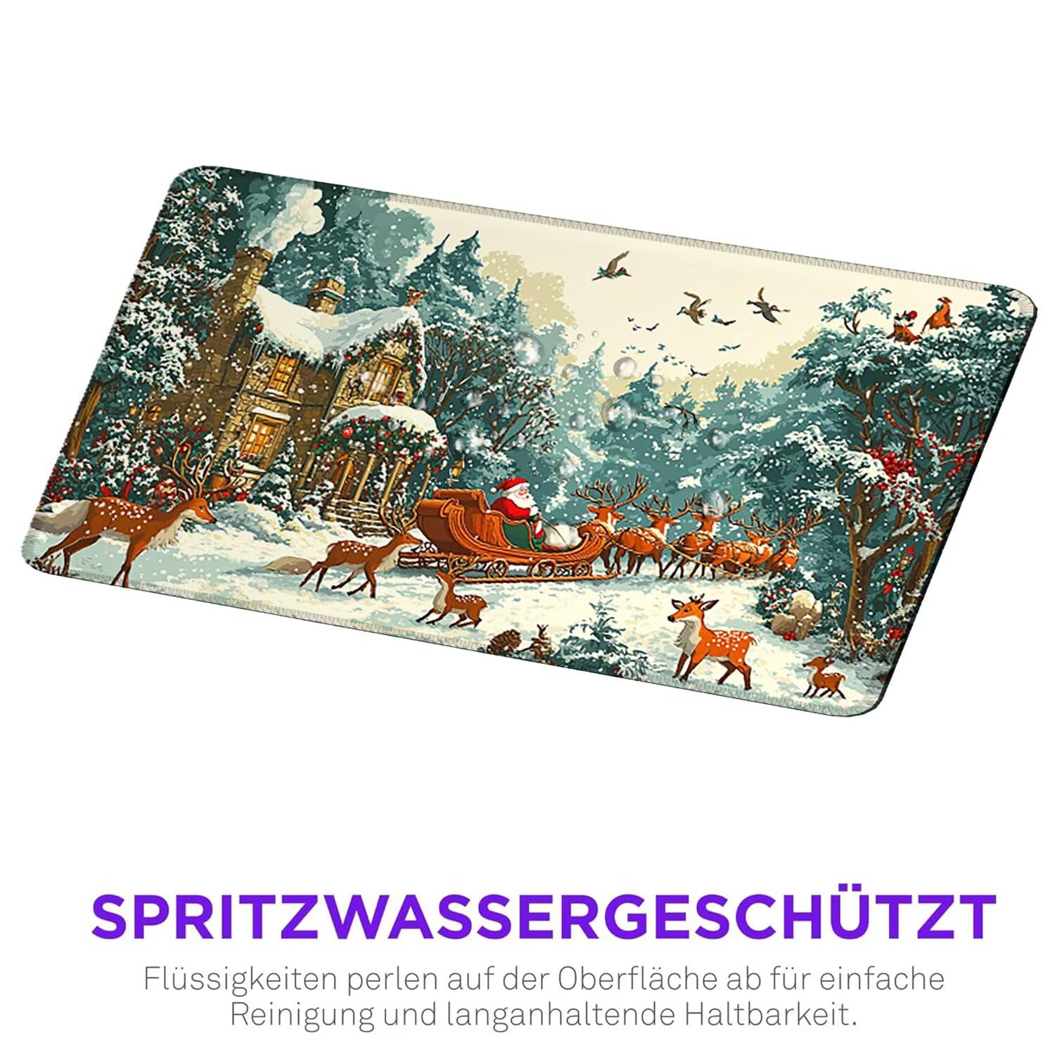 Duża podkładka pod mysz do gier świąteczna śnieg podkładka pod mysz XXL 1000 x 500 mm, zmywalna, neoprenowa podkładka pod mysz - ze zszytymi krawędziami, antypoślizgowa gumowa podstawa, akcesoria