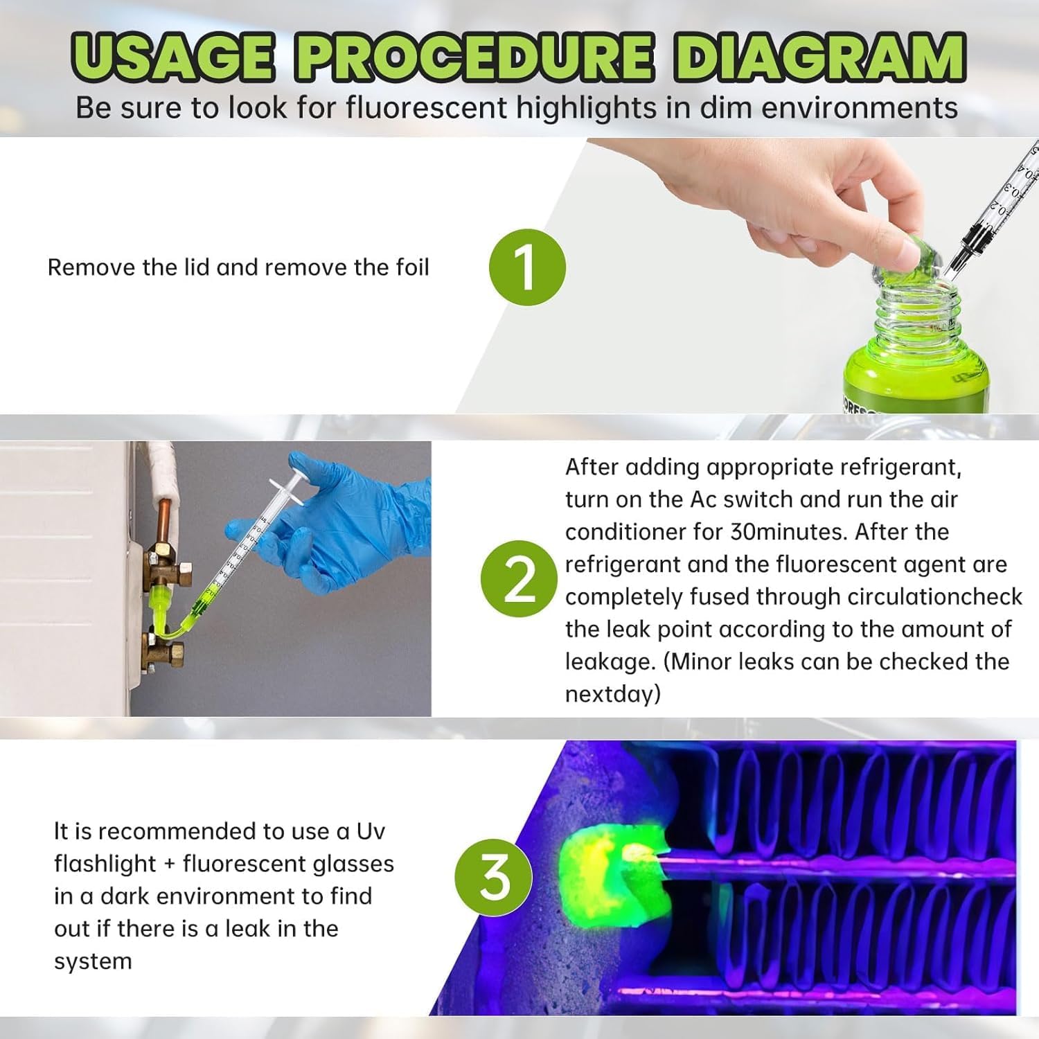 Leak Detector Dye for Car Air Conditioner, Accurate identification 4.06 OZ