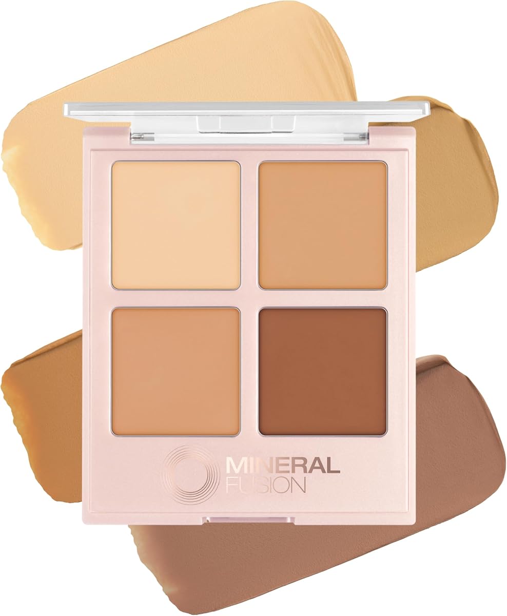 Makeup Cream Concealer Eye Palette Quad (Decadence) | 4 Warm to Dark Shades, Blemish Concealer & Under Eye Brightener, With Vitamin C & E, Hypoallergenic