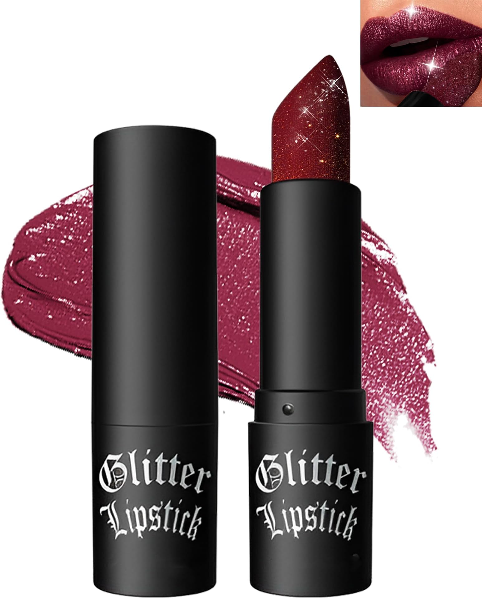LYSdefeu Diamond Glitter Matte Lipstick, Gothic Shiny Lip Gloss, Wine Red Sparkling High Pigment Longlasting Waterproof Smudgeproof Non-Stick Lipstick, Bold Shimmer Lip Blam for Women Lip Makeup-07